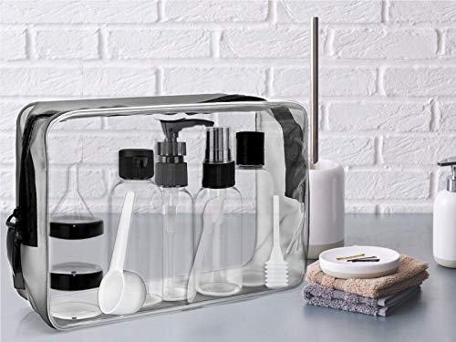 MyGadget Neceser Transparente Impermeable de Viaje y Botellas Vacías - Set para Cabina Avion - Bolsa de Aseo Porta Cosméticos Liquidos, Cremas, Champú - L