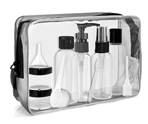 MyGadget Neceser Transparente Impermeable de Viaje y Botellas Vacías - Set para Cabina Avion - Bolsa de Aseo Porta Cosméticos Liquidos, Cremas, Champú - L