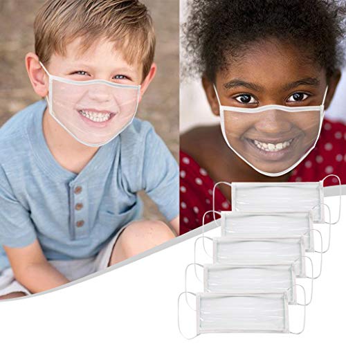 N / A Bixmox 5pc Reutilizables Tela de Boca Lavable Antipolvo Antipolvo con Tela Facial,con Ventana Clara ExpresióN Visible
