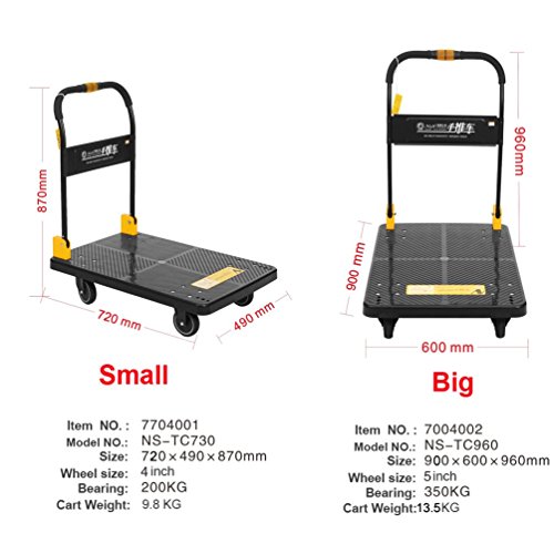 N & S Plataforma carro Heavy Duty 200 kg One mano Arrugas Camiones Cart con Mute Wheels Plataforma de trolley