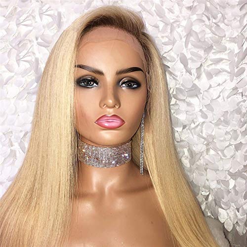 N12H Straight Lace Front Human Hair Wigs Pre Plucked with Baby Blonde Colored Human Hair Wigs Brazilian Wigs,4T613,12inches