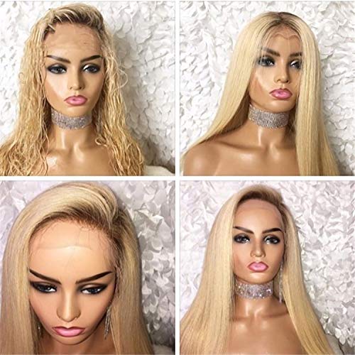 N12H Straight Lace Front Human Hair Wigs Pre Plucked with Baby Blonde Colored Human Hair Wigs Brazilian Wigs,4T613,12inches