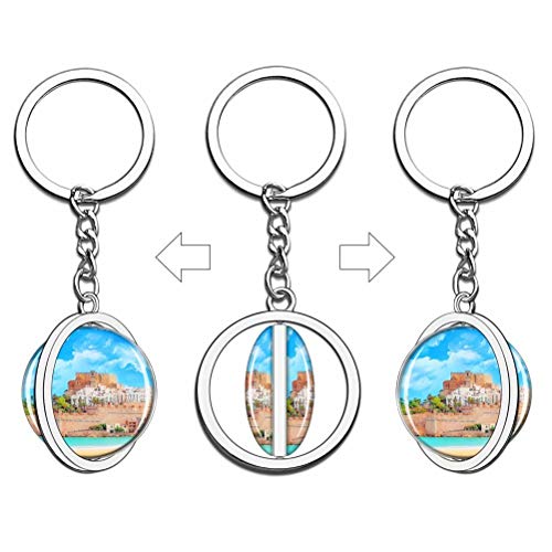 "N/A" Castillo de Peñíscola de España Llavero Creatividad única Turismo Recuerdo Regalo Cadena de Cristal de Acero Inoxidable