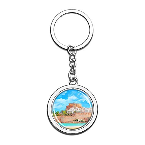 "N/A" Castillo de Peñíscola de España Llavero Creatividad única Turismo Recuerdo Regalo Cadena de Cristal de Acero Inoxidable