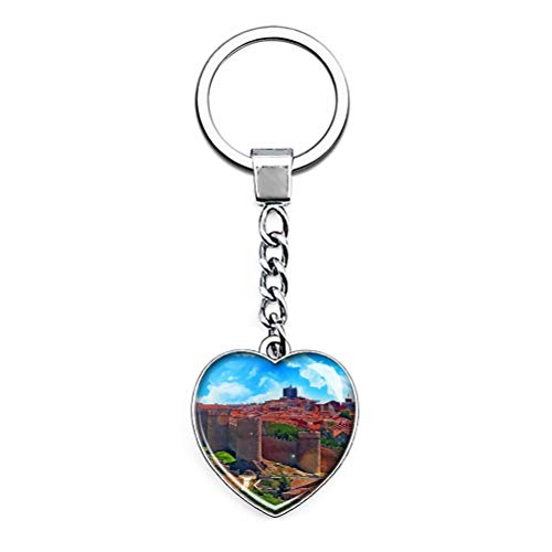 "N/A" España Las murallas de Ávila Llavero Creatividad única Regalo de Recuerdo turístico Cadena de Cristal de Acero Inoxidable en Forma de corazón