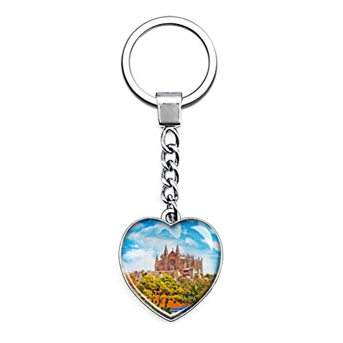 "N/A" España Palma Mallorca Catedral Llavero Creatividad única Regalo de Recuerdo turístico Cadena de Cristal de Acero Inoxidable en Forma de corazón