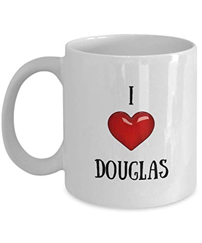 N\A Taza de I Love Douglas - Taza de café Personalizada - Regalos con Nombre Personalizado - Taza de cerámica con corazón de Novedad Personalizada - Blanco