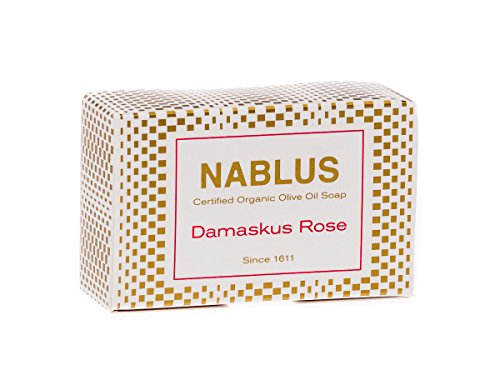Nablus Soap - Jabón natural de aceite de oliva - Con rosa de damasco - Hecho a mano y sin aceite de palma - 100 g