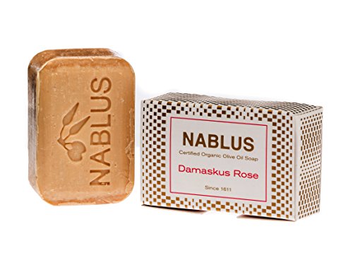 Nablus Soap - Jabón natural de aceite de oliva - Con rosa de damasco - Hecho a mano y sin aceite de palma - 100 g