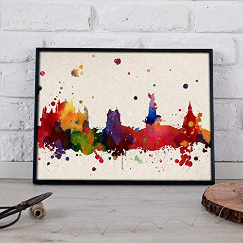 Nacnic Lámina Ciudad de Vitoria. Skyline Acuarela y explosión de Color. Tamaño A3