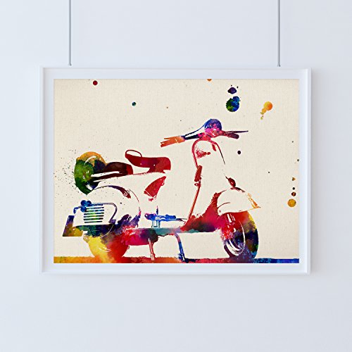 Nacnic Lámina para enmarcar Vespa Estilo Acuarela Regalos creativos de Motos. Laminas para enmarcar con imágenes a Estilo Acuarela. Regalo inolvidable para una Amiga. Papel 250 Gramos (Vespa)