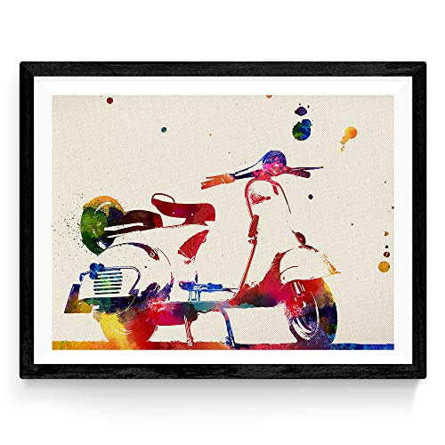 Nacnic Lámina para enmarcar Vespa Estilo Acuarela Regalos creativos de Motos. Laminas para enmarcar con imágenes a Estilo Acuarela. Regalo inolvidable para una Amiga. Papel 250 Gramos (Vespa)