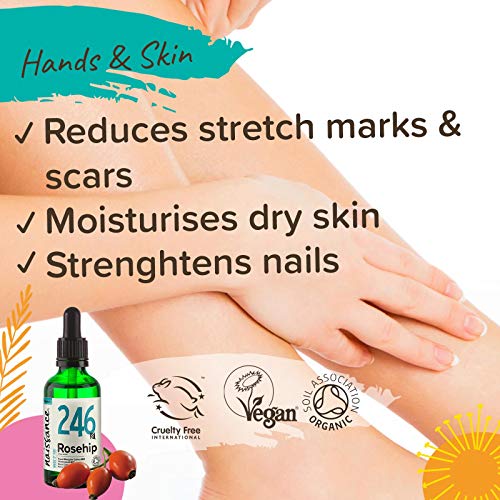 Naissance Aceite Vegetal de Rosa Mosqueta Canina BIO n. º 246 – 50ml - Puro, natural, vegano, certificado ecológico, sin hexano y no OGM - Hidrata y nutre todo tipo de pieles, el cabello y las uñas.