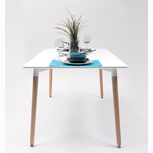 NAKURA Mesa de Comedor o Cocina Tower Tapa lacada en Blanco y Patas de Madera (140x90)