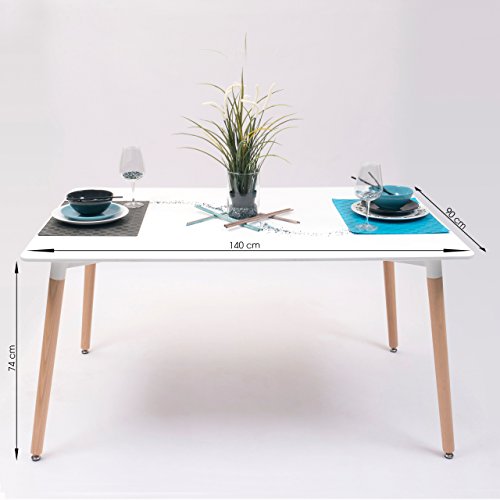 NAKURA Mesa de Comedor o Cocina Tower Tapa lacada en Blanco y Patas de Madera (140x90)