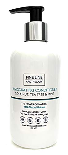 Natural - ACONDICIONADOR INVIGORANTE - ACEITE DE COCO, ARBOL DE TÉ & MENTA 250 ml - por Fine Line Apothecary - Sin Sulfatos, Sin Parabenos, Sin Silicona. Concentrado, Fàcil de Enjuagar.