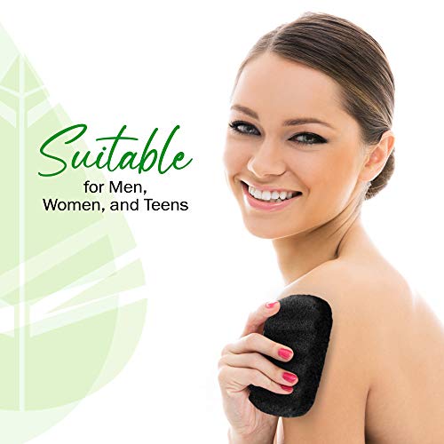 Natural Tratamiento para el acné, psoriasis, Bumpy o escamosa, erupción afeitado, pelos encarnados – 3PK tamaño de cuerpo de konjac de carbón esponjas con gancho – nuevos productos de hojas