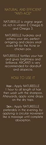 NaturaleElle Aceite de Argan 100% Resultado puro y natural del pelo y la piel.  Orgánica de Lucha contra el envejecimiento Resultado inmediato ECOCERT certificado - Dispenser 60ml