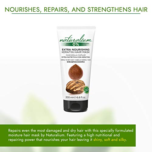Naturalium Karité y Macadamia - Mascarilla Capilar Extra Nutritiva con Keratina para Cabello Normal y Seco, Sin Colorantes, Sin Parabenos, formato 200 ml