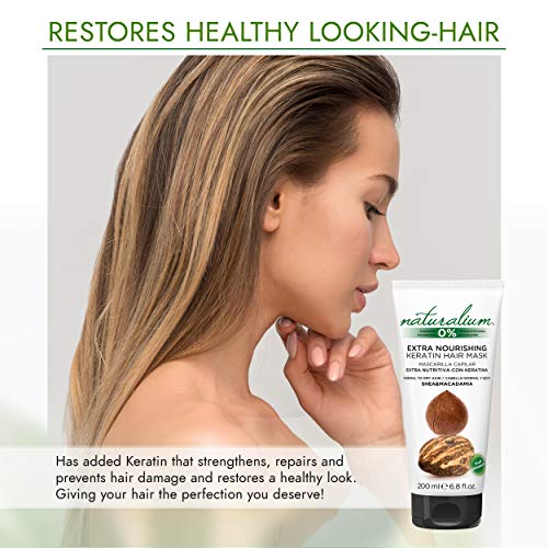 Naturalium Karité y Macadamia - Mascarilla Capilar Extra Nutritiva con Keratina para Cabello Normal y Seco, Sin Colorantes, Sin Parabenos, formato 200 ml