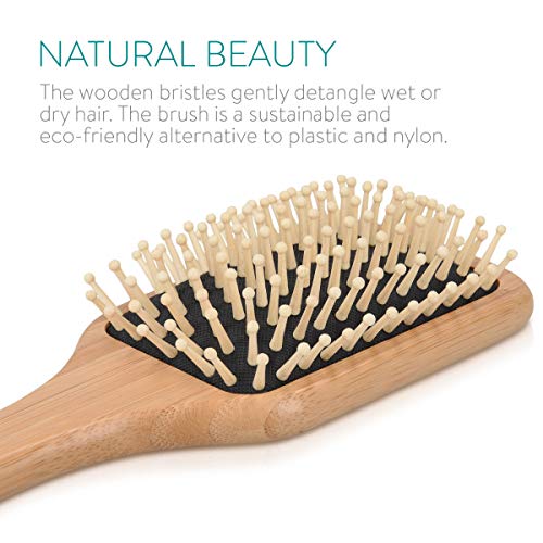 Navaris Cepillo de bambú para el pelo - Peine de madera con cerdas naturales para masaje capilar - Cepillo antiestático cuadrado - Peine ecológico