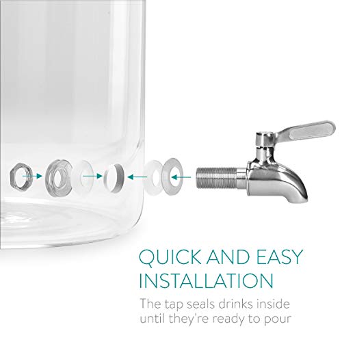 Navaris Dispensador de Bebidas con Grifo - Recipiente de Vidrio de 5 L - Botella de Cristal con Base y Cierre Giratorio - Garrafa con dosificador