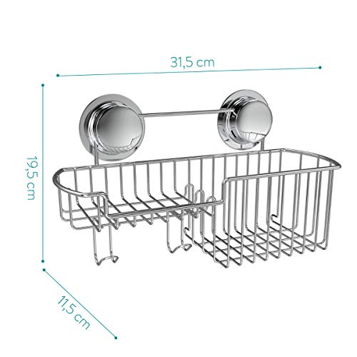 Navaris Estante Organizador para Ducha de Acero Inoxidable - Colgador para Pared Azulejos con 2 ventosas - Cesta para jabón y champú - Sin Agujeros