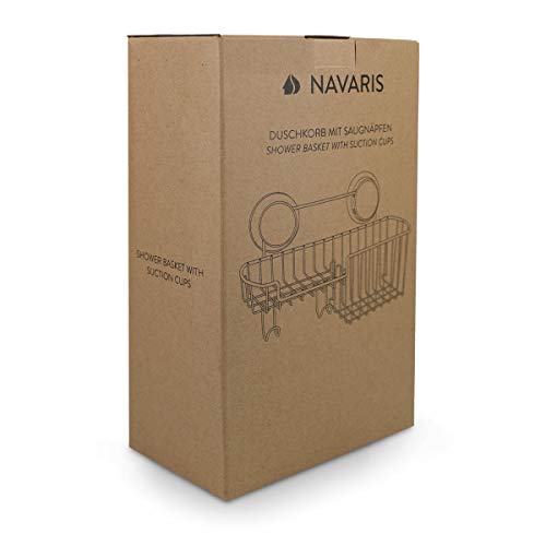 Navaris Estante Organizador para Ducha de Acero Inoxidable - Colgador para Pared Azulejos con 2 ventosas - Cesta para jabón y champú - Sin Agujeros