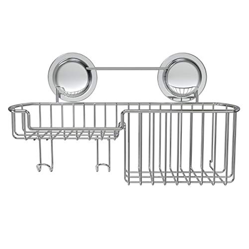 Navaris Estante Organizador para Ducha de Acero Inoxidable - Colgador para Pared Azulejos con 2 ventosas - Cesta para jabón y champú - Sin Agujeros