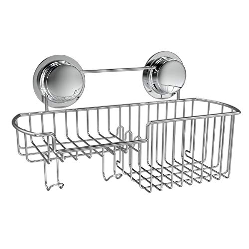 Navaris Estante Organizador para Ducha de Acero Inoxidable - Colgador para Pared Azulejos con 2 ventosas - Cesta para jabón y champú - Sin Agujeros