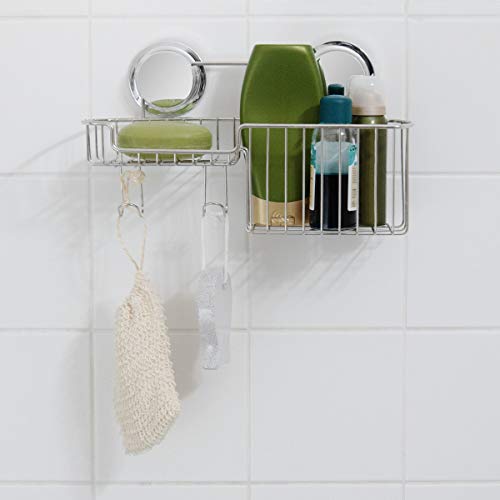 Navaris Estante Organizador para Ducha de Acero Inoxidable - Colgador para Pared Azulejos con 2 ventosas - Cesta para jabón y champú - Sin Agujeros