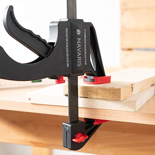 Navaris Set de 4x sargentos de barra - 4 Abrazaderas de carril para apriete interior y exterior - Herramienta de carpintero - 2x de 10CM y 2x de 15CM