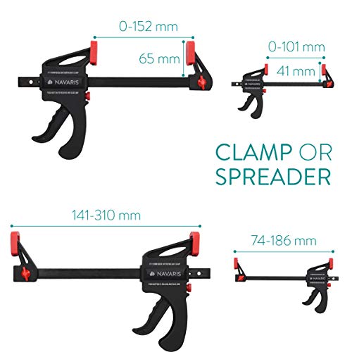 Navaris Set de 4x sargentos de barra - 4 Abrazaderas de carril para apriete interior y exterior - Herramienta de carpintero - 2x de 10CM y 2x de 15CM