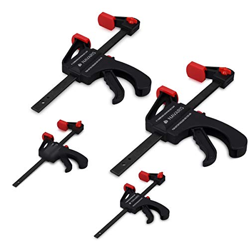 Navaris Set de 4x sargentos de barra - 4 Abrazaderas de carril para apriete interior y exterior - Herramienta de carpintero - 2x de 10CM y 2x de 15CM