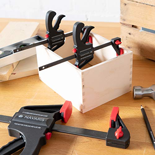 Navaris Set de 4x sargentos de barra - 4 Abrazaderas de carril para apriete interior y exterior - Herramienta de carpintero - 2x de 10CM y 2x de 15CM