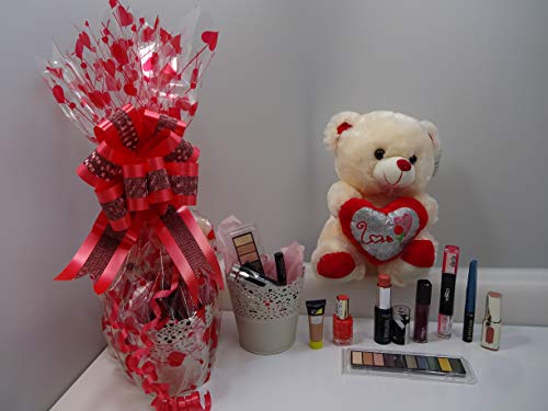 Navidad Venta ~ 12pc Make Up & Perfume Set de regalo Hamper ~ Mix marcas Make Up artículos + perfume Set + clavos + pestañas + fragancia vela en soporte cesta de regalo papel de regalo