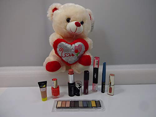 Navidad Venta ~ 12pc Make Up & Perfume Set de regalo Hamper ~ Mix marcas Make Up artículos + perfume Set + clavos + pestañas + fragancia vela en soporte cesta de regalo papel de regalo