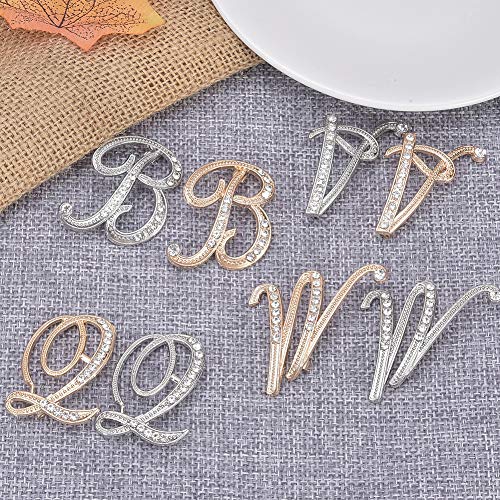 NBEADS 2 Piezas de Platino Y Alfabeto Dorado A Broches, Broches de Aleación de Diamantes de Imitación con Letra En Inglés para la Decoración del Collar del Vestido del Traje