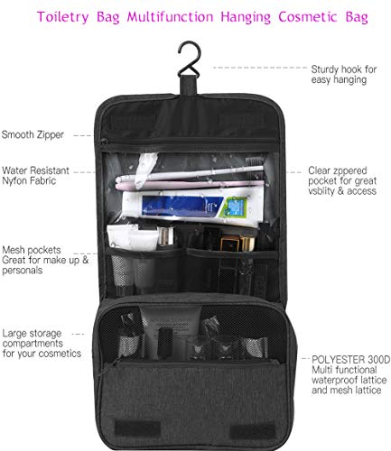Neceser de viaje para colgar, neceser de lavado, impermeable, organizador de cosméticos, para artículos de tocador, cosméticos, regalo ideal para hombres y mujeres Negro Negro
 large
