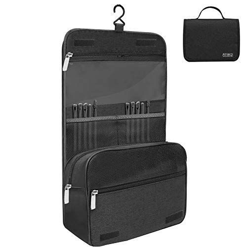 Neceser de viaje para colgar, neceser de lavado, impermeable, organizador de cosméticos, para artículos de tocador, cosméticos, regalo ideal para hombres y mujeres Negro Negro
 large