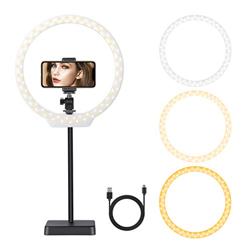 Neewer USB LED Luz Anillo 26cm 5W/10W Regulable Bi-Color 3200-5500K con Soporte de Cámara Tubo Suave Abrazadera de Teléfono para Video Youtube Maquillaje