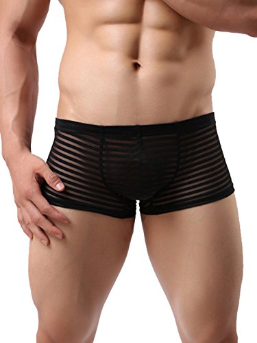 Neiyiku Calzoncillos Bóxer para Hombres con Rayas Transparentes Slip Transpirable Cómodo Ligera Talla 36-38 Negro