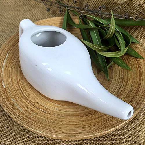 Neti Pot en Cerámica para Limpiar y Desinfectar las fosas nasales - 200 ml - Práctica Ayurvédica - Jala Neti Hatha Yoga - para el drenaje de los senos frontales y para limpiar las vías respiratorias