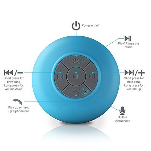 Neuftech Micro USB Altavoz Bluetooth 3.0 Impermeable Sonido estéreo con Ventosa para Ducha Piscina etc,Azul