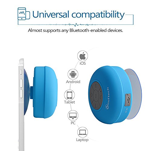 Neuftech Micro USB Altavoz Bluetooth 3.0 Impermeable Sonido estéreo con Ventosa para Ducha Piscina etc,Azul