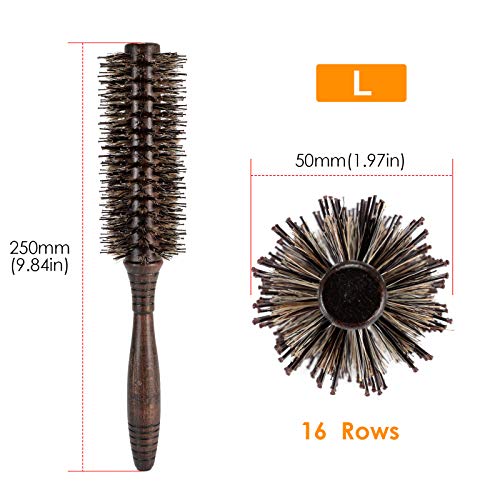 Neverland Cepillo de pelo Cerdas de jabalí Cepillo de peine para el pelo Mango de madera redondo Peine de peluquería para salones de belleza 16 filas de