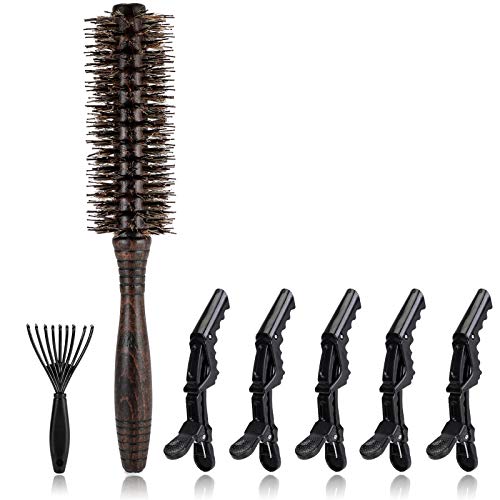 Neverland Cepillo de pelo Cerdas de jabalí Cepillo de peine para el pelo Mango de madera redondo Peine de peluquería para salones de belleza 16 filas de