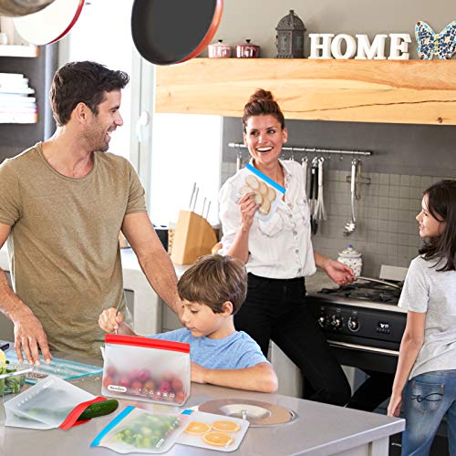 Newdora Bolsas de Silicona Reutilizables 10 Pack, Bolsas Congelar Reutilizables para Almacenamiento de Alimentos, Bolsas de conservación, Bolsas Reutilizables para Fruta Sándwiches Verduras, Sin BPA