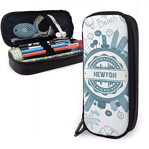 Newton Massachusetts Estuche de cuero de gran capacidad Estuche para lápices Estuche de almacenamiento grande Organizador de caja Organizador Bolígrafo de estudiante Bolso de estudiante