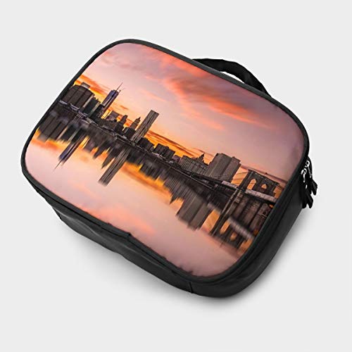 Nicokee Bolsa de maquillaje de viaje, bolsa organizadora de cosméticos de Nueva York, con diseño de atardecer de Nueva York